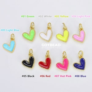 Delicati ciondoli a forma di cuore al neon, smaltati, per collana e orecchini, in oro 18 carati, rosso, rosa, giallo, nero e bianco, CP1225A