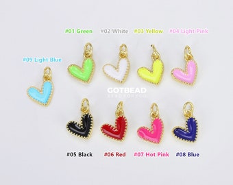 Dainty Neon Heart Charms Enamel Heart Pendant for Necklace Earring Charm Component in 18K Gold Filled  Red Pink Yellow Black White, CP1225A