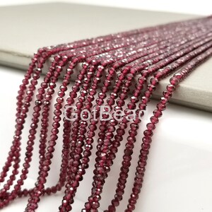 3x2MM Wine Red Garnet Beads Grade A Genuine Natural Gemstone Full Strand Faceted Round Loose Beads 15.5", PRP117-A0325