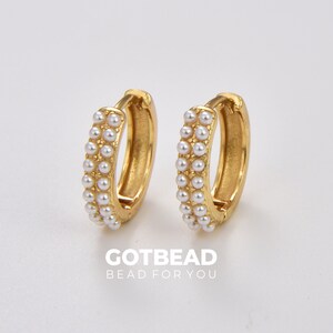 1 pair Huggie Hoop Pearl Earring, Gold Filled Round Hoop Earring, Minimalist Earrings, Hoop Earrings, 16x15mm, ER219