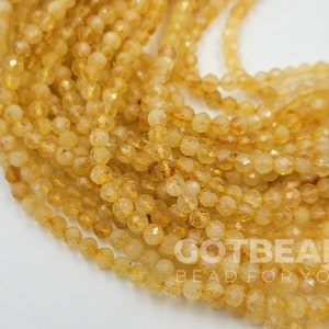 Genuine Natural Citrine Gemstone, Grade AAA, 3.5mm Yellow Micro Faceted Round Loose Beads, 15.5 inch Full Strand PRP583