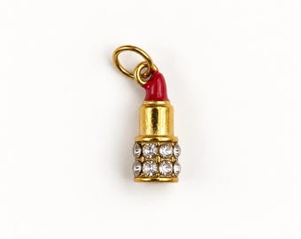 Stainless Steel Lipstick Charm, Rhinestone Lipstick Pendant, Makeup Beauty Jewelry Finding, Cosmetic Charm for DIY Necklace Bracelet, SCP250