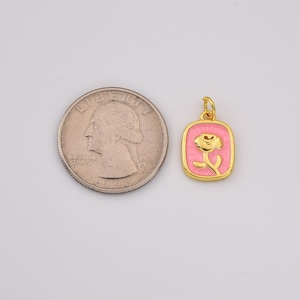 Pink Enamel Rose Charm, Gold Filled Floral Tag Pendant for DIY Necklace Bracelet Jewelry Making, Dainty Flower Jewelry Supply, CP2244