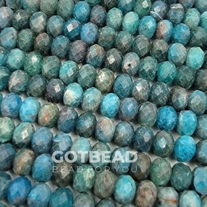 AAA Natural Blue Apatite 6x4mm Faceted Round Beads Small Micro Faceted Laser Diamond Cut Gemstone 15.5&quot; Full Strand, PRP641