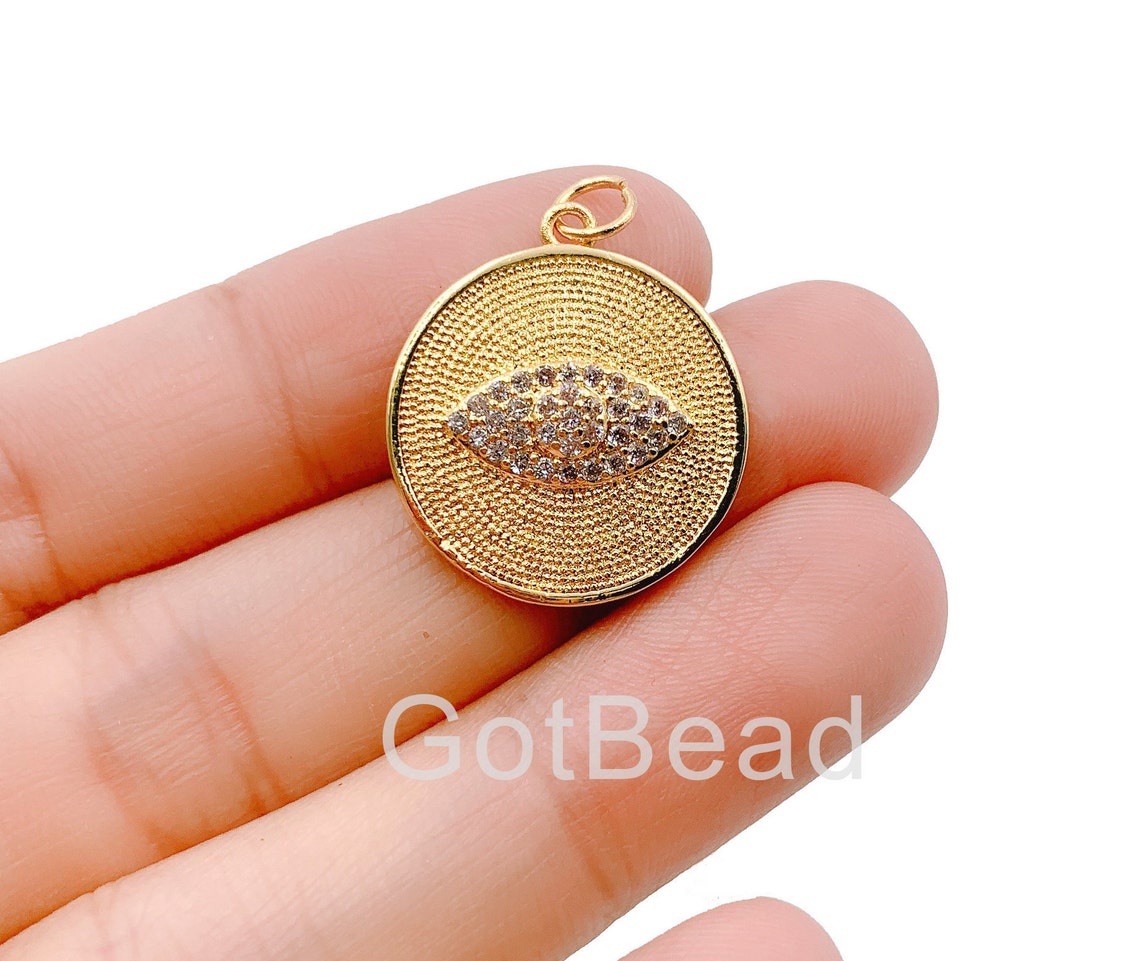 22k Gold Filled Evil Eye Charm Gold Disc Evil Eye Pendant Etsy