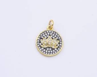 Lotus Charm Anhänger, CZ Micro Pave LOTUS / Lotus Charm, Silber / Gold Filled / Schwarz / Rose Gold Pave CZ Lotus Blume Charm, 14 x 18 mm | WE072