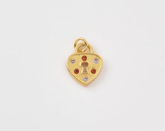 Gold Filled CZ Heart Padlock Charm, Heart Lock Pendant, Love Lock Charm for Necklace Bracelet DIY Jewelry Making Supply, Gift for Her CP2496