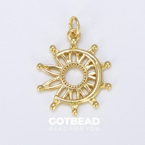 18K Gold Filled Sun and Moon Charm, Celestial Sunshine Charm, Crescent Moon, Sun Pendant for Necklace Bracelet Jewelry Making Supply, CP1457