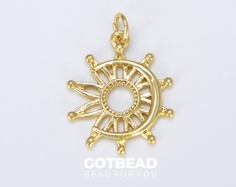 18K Gold Filled Sun and Moon Charm, Celestial Sunshine Charm, Crescent Moon, Sun Pendant for Necklace Bracelet Jewelry Making Supply, CP1457