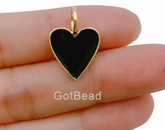 Tiny Enamel Heart Charm in Black, Bangle Charms, Enamel Charms