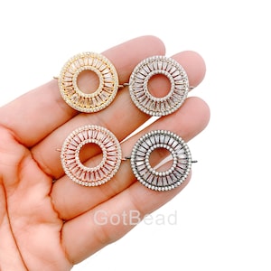 Gold Filled Circle CZ Bracelet Connector, Micro Pave Cubic Zirconia Charm Bead for Necklace or Jewelry Making, 25x20mm | CN132