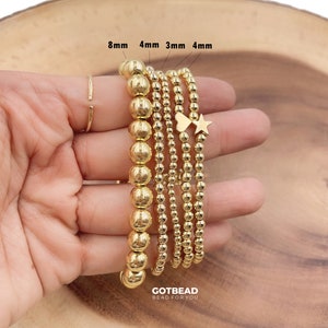 Yellow Gold Ball Bracelet Gift, 18K Gold Bracelet Bead Stretch Bracelet, Elastic Gold Bracelet, Gold Beaded Bracelet, 3/4/8mm, BR009A