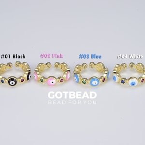 18K Gold Filled Evil Eye Enamel Ring, Greek Eye Ring, Open Adjustable Stackable Ring, Statement Ring, Gift for Women, 22x22mm, RG087