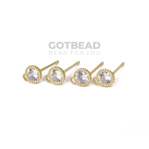 14K Gold Sterling Silber CZ Ohrringe, CZ Micro Pave runder Ohrring mit Biegering Ohrdraht, Ohrstecker, 14x7mm, ER049