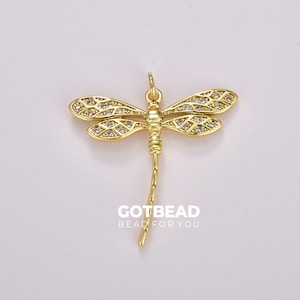 Ciondolo con ciondolo a forma di libellula in oro, ciondolo a forma di insetto, ciondolo a forma di insetto con libellula riempito in oro per forniture per la creazione di gioielli, bracciali e collane, CP1716