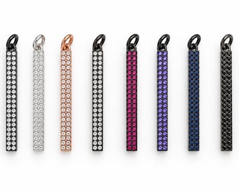 Pave CZ Bar Charm, Crystal Rhinestone Vertical Pendant, Colorful Cubic Zirconia Charm for Bracelet Necklace, Jewelry Making Supply, CP246