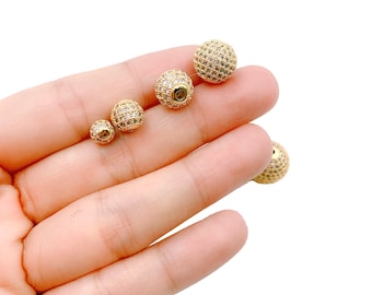 GOLD  Round Ball Beads, CZ Micro Pave Ball  Shamballa Ball Beads, Cubic Zirconia, CZ Pave Beads, 4,5,6,8,10,12,14,16,20mm, BD051