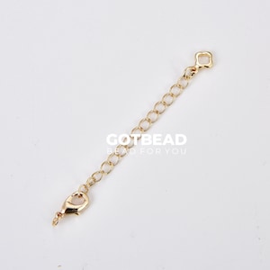 Gold Filled Chain Extender for Necklace Bracelet Supply Component Findings Extenders w/ Clover Charm + Lobster Clasp, 62mm, CL551