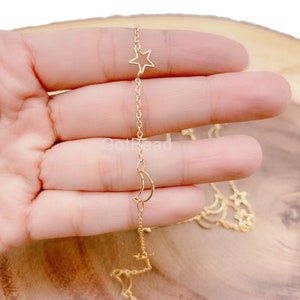 Star & Crescent Moon Chain for Jewelry Making, 14K Gold Rosary Chain Findings, DIY Body Chains Crafts Accessories Wholesale, CH158