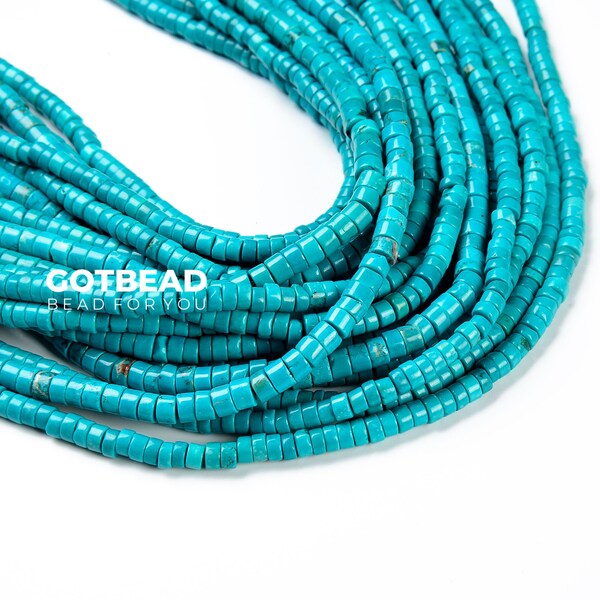 Natural Blue Turquoise Heishi Disc Beads - 2x4mm, 15.5 Inch Strand For Jewelry Making