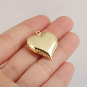 Ciondolo a forma di cuore gonfio riempito d'oro, grande, per la creazione di gioielli, collana, bracciale, 10/12/15/21 mm, CP2027