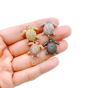 18k Gold   Turtle CZ Micro Pave Bead, Sea Turtle Bead, CZ Micro Pave Turtle Charms, Turtle Bracelet, Sea Turtle Charm,  20x20mm, BD047