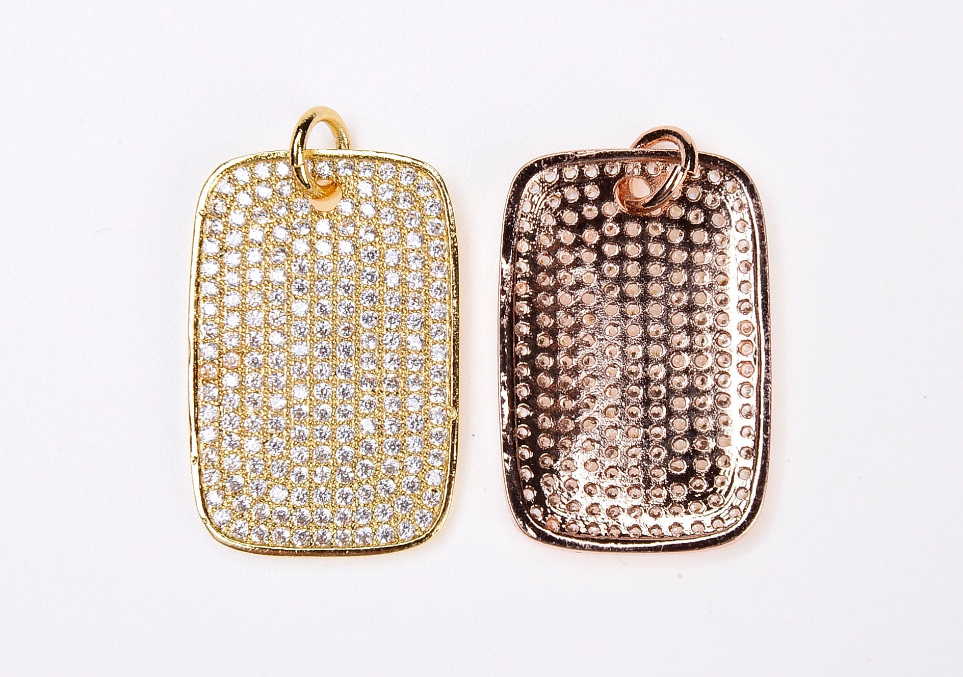 36mm Diamond CZ Large Dog Tag Pendant , 18K Gold Filled CZ