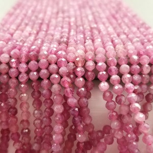 3MM AAA Micro Faceted Natural Pink Tourmaline Faceted Diamond Cut Gemstone 15.5" Strand