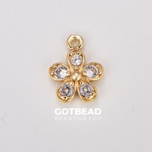 Dainty Flower Charm, Gold Filled Micro Pave Floral Pendant, Mini Flower Pendant for Necklace Bracelet Jewelry Making Supply, 14x10mm, CP1887