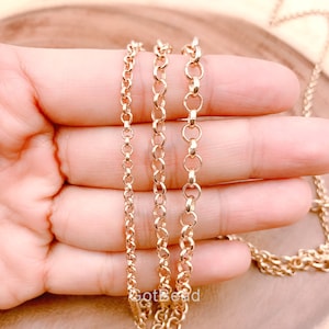 18K Gold Rolo Cable Chain by Yard Gold  Cable Rolo Chain by Foot Wholesale bulk Roll Chain for Jewelry Making up to 5mm CH147