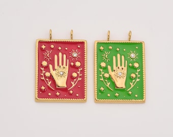 Gold Filled Evil Eye Hand Charm, Stainless Steel Enamel Hamsa Hand Pendant for DIY Necklace Bracelet Jewelry Making, Gift for Her, SCP169