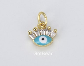 18K Gold Filled  Evil Eye Charm, Tiny Eye of RA Minimalist Jewelry Gift for Her, Greek Eye Pendants with Eyelashes for Jewelry Making, CP914