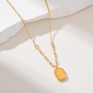 Gold Filled Rectangle Pendant Necklace, Minimalist Stainless Steel Chain, Dainty Layering Jewelry, Everyday Gift for Her, Handmade, SNL041