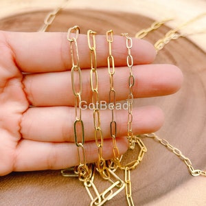 24K Gold Paperclip Chain by Yard Wholesale Bulk Roll Chain for Necklace Bracelet Earrings Jewelry Making 7/10/11/15mm ,CH108