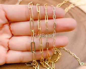 24K Gold Paperclip Chain by Yard Wholesale Bulk Roll Chain for Necklace Bracelet Earrings Jewelry Making 7/10/11/15mm ,CH108