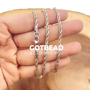 Stainless Steel 316L, Rope Chain Necklace Bracelet Men Women, Ready to Use 24&quot; Rope Chain, Thickness 3mm, CH266