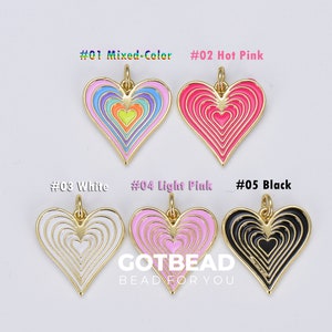 18K Gold Filled Heart Charm, Dainty Enamel Heart Charm Colorful Love Inspired Gold Pendant for Necklace Bracelet Earrings, 20x18mm, CP1588