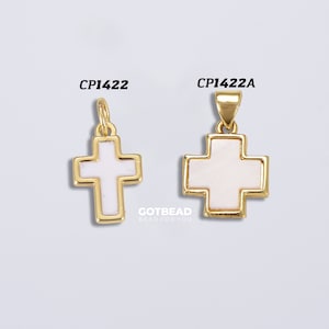 18K Gold Filled  Cross Charm, White Enamel Cross for Bracelet Earring Necklace Rosary Component Minimalist Religious Jewelry Charm, CP1422