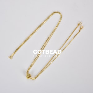 Box Chain Necklace with Slider Rubber Stopper Bead, Gold Filled Square Box Chain Necklace, 48&quot; Layering Box Chain for Jewelry Making, NK007
