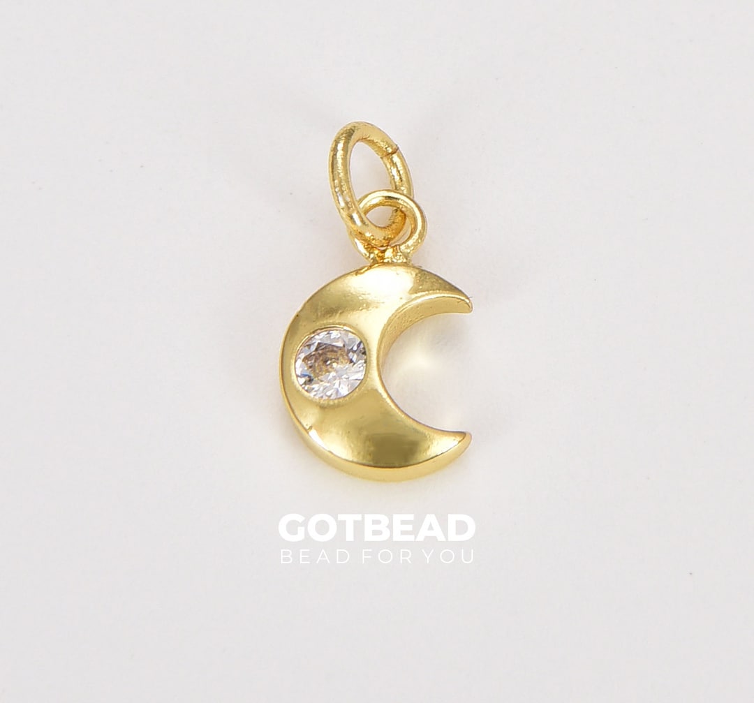 14K Gold Filled Crescent Moon Charm CZ Micro Pave, Crescent Moon