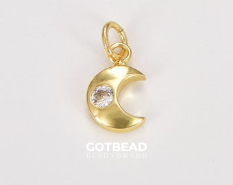 Gold Crescent Moon Charm Cz Micro Pave, Crescent Moon Pendant