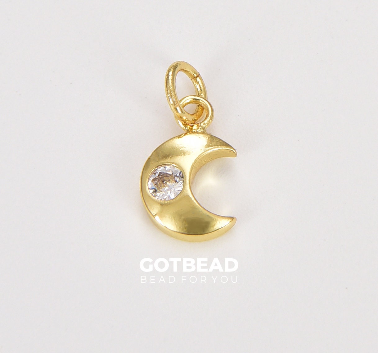 【びーんず】Crescent Moon Charm 14K Gold Filled Crescent Moon Charm CZ Micro Pave, Crescent Moon