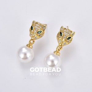 1 pair Panther Stud Earrings, Gold Filled Panther Earrings, Elegant Pearl Earrings, Minimalist Earrings, Everyday Wear, Gift for Her, ER249