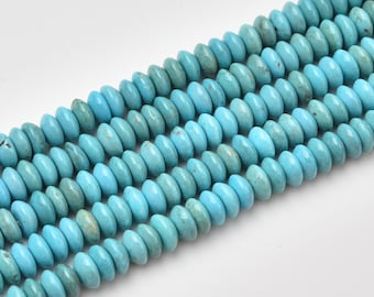 Kingman Style Turquoise Rondelle Beads 6mm, Sky Blue Gemstone Disc Strand for Southwestern Jewelry Making TUQ123