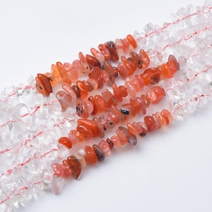 Natural Carnelian Gemstone Chip Beads, Clear Crystal Chip Beads Strand, Irregular Shape DIY Beads, For Jewelry Making, Necklace Beads GRN552