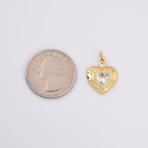 Gold Filled Heart Charm Pendant, CZ Center with Star Accents, Sparkly Love Jewelry for Necklaces Bracelets DIY Jewelry Making Supply, CP2220