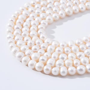 White Near Round SHaped Freshwater Pearls,Fresh Water Pearl Beads for Jewelry Making 7-8mm Full Strand 15.5&quot; FWP003
