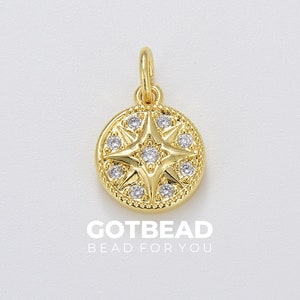 Sun Burst Charms, Celestial Charm Pendant, Micro Pave CZ Starburst Pendant in Gold Filled, Celestial Jewelry Making Supply, 12x10mm, CP1646