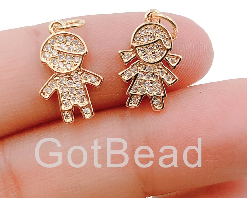 24K Gold Boy and Girl Charm Pendant CZ Micro Pave Boy and Etsy