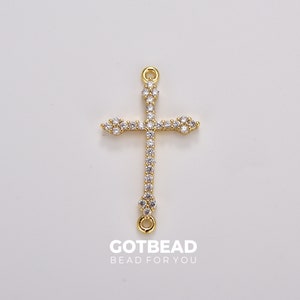 CZ Micro Pave Cross Connector, Minimalist Cross Pendant, Gold Filled Cross Link Connector for Bracelet Necklace Jewelry Making Supply, CN445